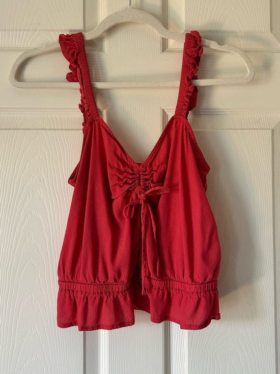 Express Tops - Express Red Ruffle Strap Tie Front Cami Ruched Tank Top - Size Small